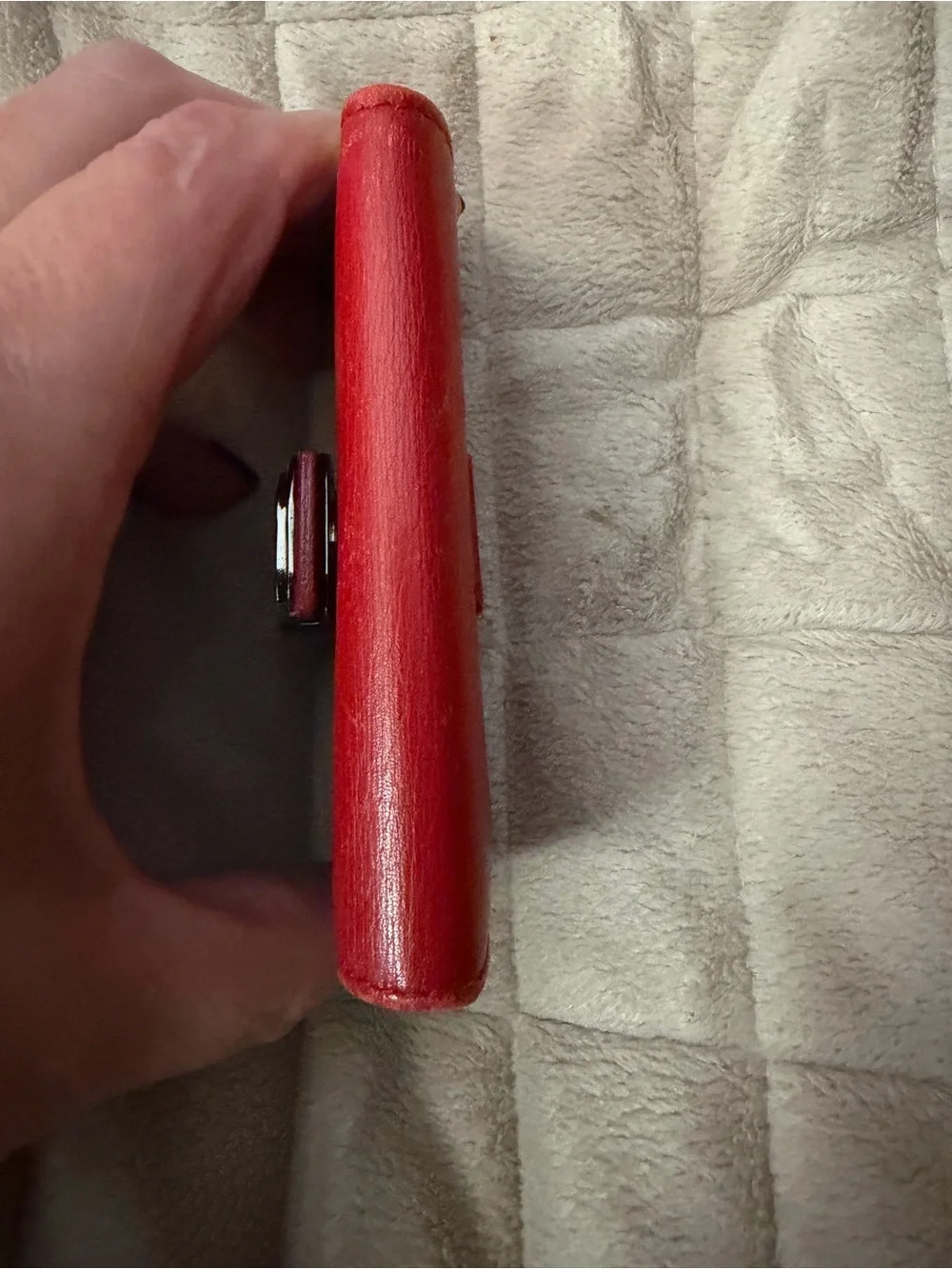 GUCCI Red Leather Key Case/Card Holder w/Silver-Tone Gucci Closure & Hardware